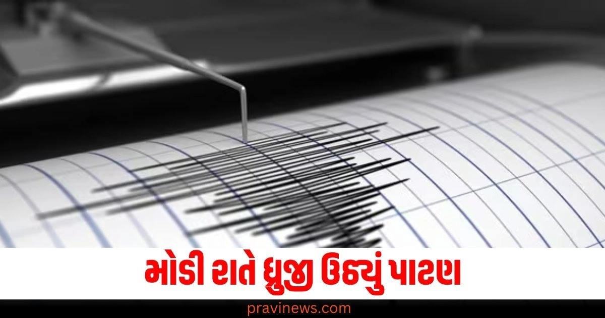 મોડી રાત (Late night), ધ્રુજી (Dhrugji), ઉઠ્યું (Shook), પાટણ (Patan), ભૂકંપ (Earthquake), ટીવ્રતા (Magnitude), 4.2 (4.2),