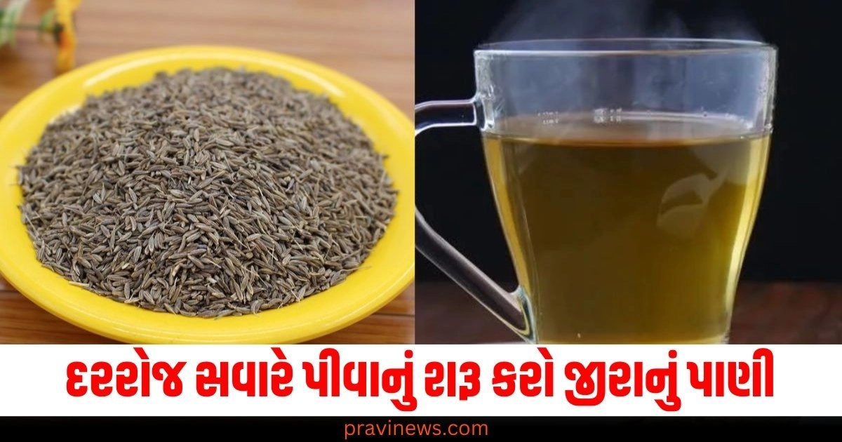 દરરોજ (Every Day), સવાર (Morning), પીવાનું (Drink), જીરાનું પાણી (Cumin Water), એક મહિનો (One Month), વજન ઘટવું (Weight Loss),